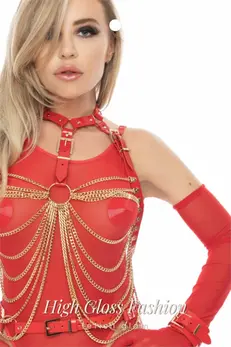 Kinky Diva Buckled Chain Top High Gloss Adjustable Vegan Leather