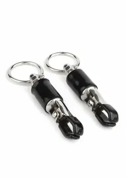 Mr. Steel Barrel Adjustable Nipple Clamps with Ring, Metal, Black
