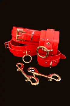 Kinky Diva High Gloss Wrist & Thigh Cuffs Red Adjustable Vegan Leather