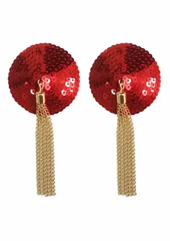 Sequin Nipple Covers with Decorative Gold Chain, Reusable, Gold