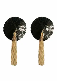 Sequin Nipple Covers with Decorative Gold Chain - Reusable Party Edition