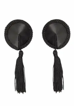 Satin Nipple Covers with Decorative Tassel, Black, Reusable, Model 8720726094443