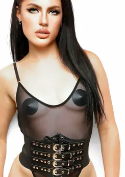 Kinky Diva Buckled Front Waist Cincher - Flexible Elastic Belt Black L/XL