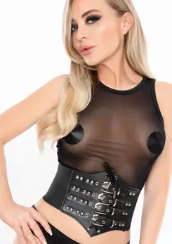 Kinky Diva Buckled Front Waist Cincher Adjustable Black Belt L/XL