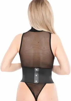Kinky Diva Buckled Front Waist Cincher Elastic Adjustable Black S/M