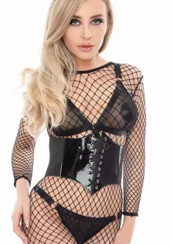 PVC Front Waist Cincher by PVC - Adjustable Shiny Black Belt M/L