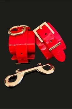 Kinky Diva High Gloss Ankle Cuffs Red Vegan Leather Adjustable 23cm