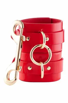 Kinky Diva High Gloss Wrist Cuffs Red Vegan Leather Adjustable 21cm