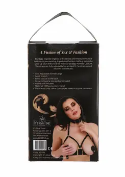 Open Cup Bra Plus O-Ring Collar Satin Harness Adjustable Black