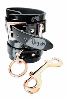 Kinky Diva High Gloss Vegan Leather Ankle Cuffs Black Adjustable 23cm