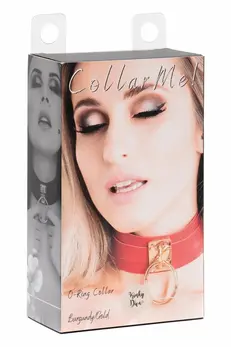KINKY DIVA O-Ring Collar Red/Gold Vegan Leather Adjustable 43.5cm