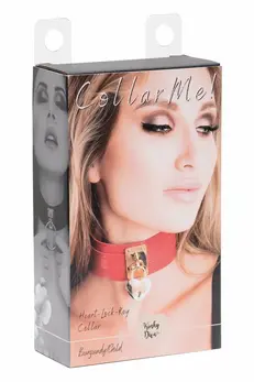 KINKY DIVA Heart Lock & Key Collar Red/Gold Adjustable Vegan Leather