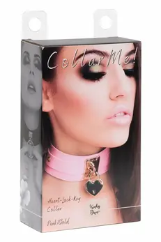KINKY DIVA Heart Lock & Key Adjustable Collar Pink/Gold Vegan Leather