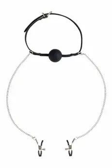 Virgite Nipple Clamps with Adjustable Ball Gag & Chain, Black