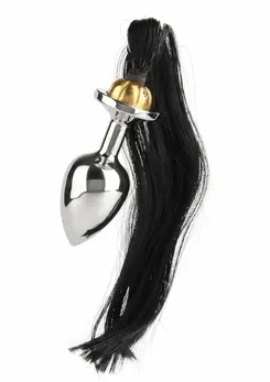 Mr. Steel Black Hair Pony Tail Rosebud Stainless Steel Plug