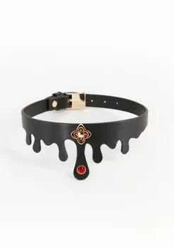 Fetish & Fashion Elvira Collar Adjustable PU Ruby Jewel Gold Charm