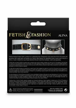 Fetish & Fashion Alina Collar Adjustable PU Crystal Gold Sun 29-44cm
