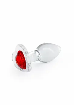 Crystal Desires Red Heart Small Glass Plug - Borosilicate, Compact Size