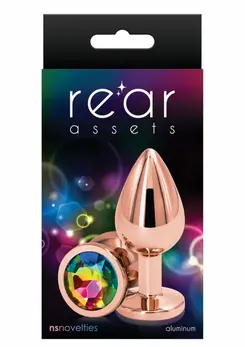 Rear Assets Rose Gold M Aluminum Intimate Plug with Gem Accent