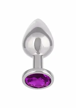 Jewel Large Amethyst Plug - Metallic Model with Decorative Gem, Size L