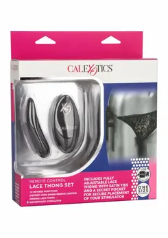 CalExotics Remote Control Lace Thong Set - Wireless Vibrating Panty, Black