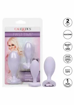 CalExotics First Time Crystal Booty Duo Silicone Plug Set Pink