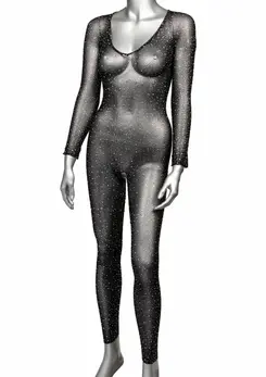 Radiance Plus Size Mesh Bodystocking with Rhinestone Accents Black 3X