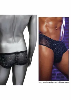 CalExotics Radiance Classic Briefs Black Mesh Rhinestone Accents