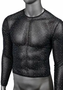 CalExotics Radiance Long Sleeve Shirt Mesh Rhinestone Black Full-Length