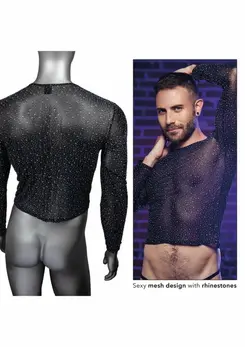 CalExotics Radiance Long Sleeve Shirt Mesh Rhinestone Black Full-Length