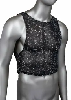 CalExotics Radiance Muscle Tank Top - Mesh, Rhinestone Accents, Fitted, Black