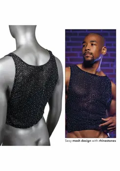 CalExotics Radiance Muscle Tank Top - Mesh, Rhinestone Accents, Fitted, Black