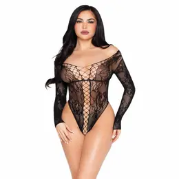 Leg Avenue Lace Teddy Black - Elegant Floral Lace Bodysuit, S/M