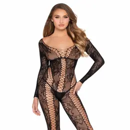 Leg Avenue Lace Bodystocking Black - Elegant Floral Mesh Design