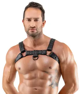 Svenjoyment Men's Chest Harness Black Adjustable Vegan Leather
