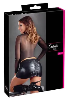 Cottelli Collection Mini Skirt Black Wetlook XL Ruffled Back