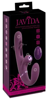 Javida Strapless Strap-On Flic Double Vibrator with Flicking System, Purple