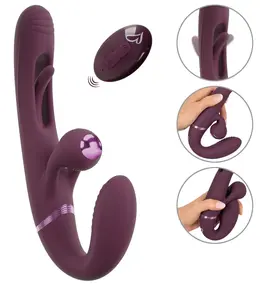 Javida Strapless Strap-On Flic Double Vibrator with Flicking System, Purple
