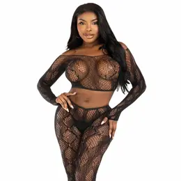 Leg Avenue 89373 Python Crop Top & Footless Tights Black One Size