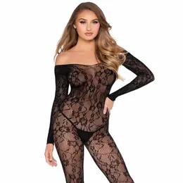 Leg Avenue 89366 Lace Bodystocking Black One Size - Versatile Neckline