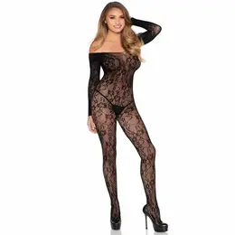 Leg Avenue 89366 Lace Bodystocking Black One Size - Versatile Neckline