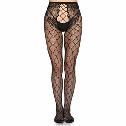 Leg Avenue 1966 Fishnet Tights with Lace Waist Black One Size