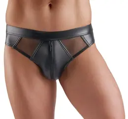 Svenjoyment Briefs L Black Wetlook with Transparent Net Panels