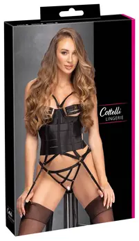 Cottelli Lingerie Strappy Black Corset Set 80B/M with Gold Accents