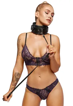 ZADO Leather Collar and Leash Set Wide Adjustable Black 97cm