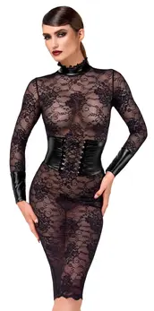Noir Handmade Kink Royal Lace Midi Dress XL - Black, Adjustable Waist