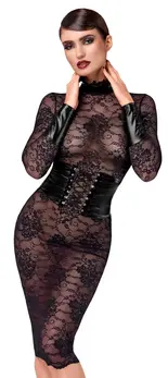 Noir Handmade Kink Royal Lace Midi Dress XL - Black, Adjustable Waist