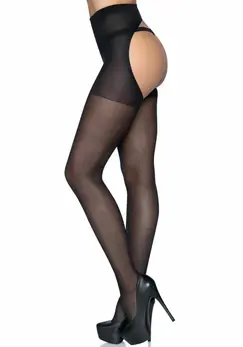 Leg Avenue 1011 Sheer Open Back High-Waisted Pantyhose Black
