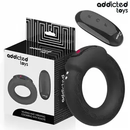 Addicted Toys Heating Effect Vibrating Silicone Ring with Remote, Black