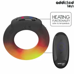 Addicted Toys Heating Effect Vibrating Silicone Ring with Remote, Black